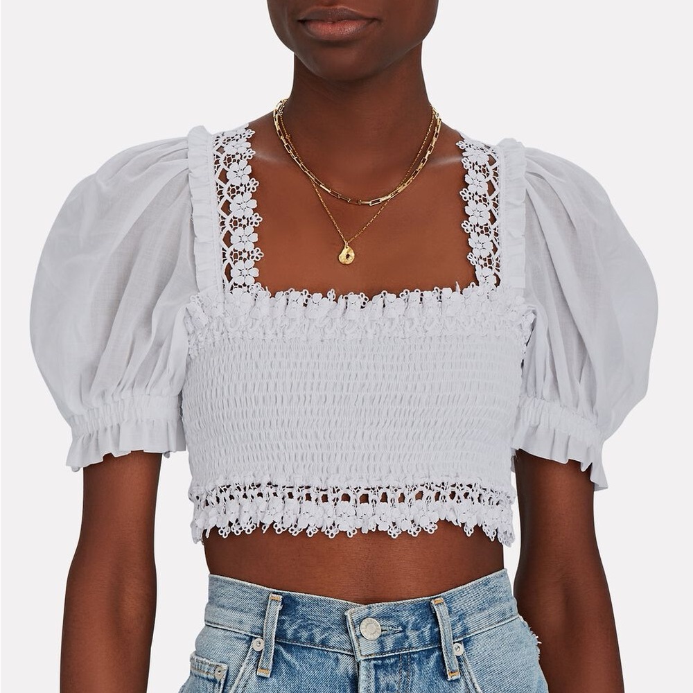 Charo Ruiz | Smocked Puffy Sleeved Crop Top 🤍